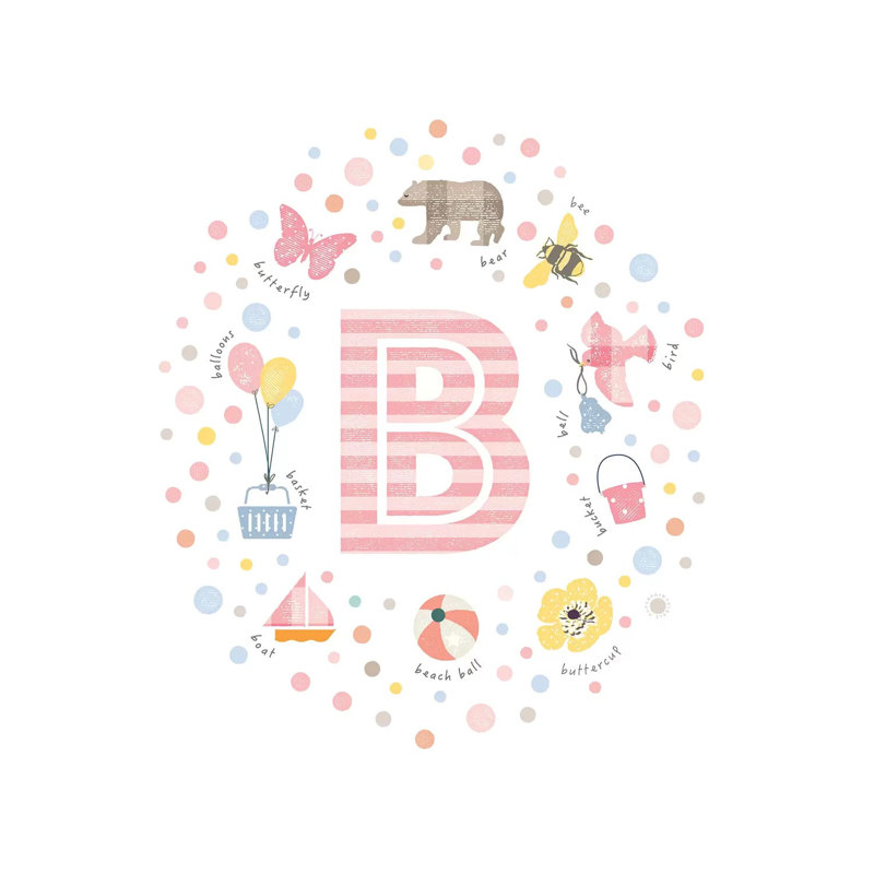 Lettre illustrée B rose - impression, Pas de tapis, H 37 po x l 37 po x P 1,5 po, Toile tendue
