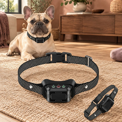 This humane, shock-free citronella bark collar for dogs of small, medium, and large sizes provides 3 levels for both spray and sensitivity adjustment, IPX7 waterproof protection, and rechargeable use; fulfillment-service shipping.