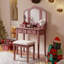 Ensemble coiffeuse et tabouret de maquillage en bois, finition or rose | Idée de cadeau-1383179525