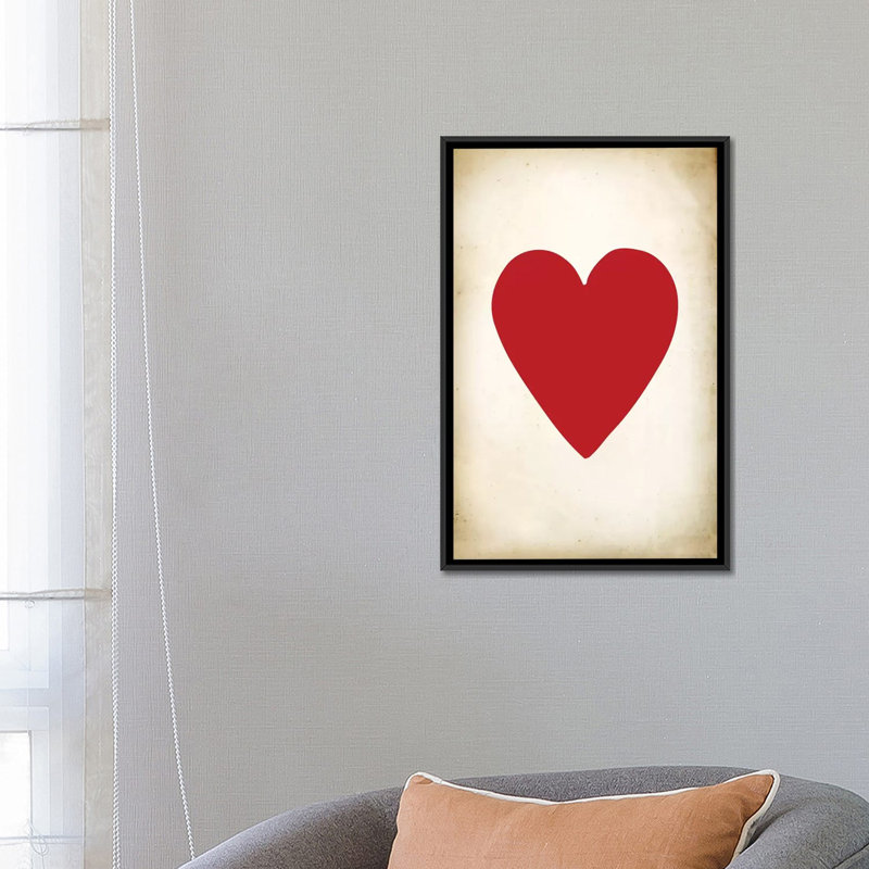 «Card III Heart», impression sur toile, H 26 po x l 18 po x P 1,5 po, Toile encadrée noire, Pas de tapis