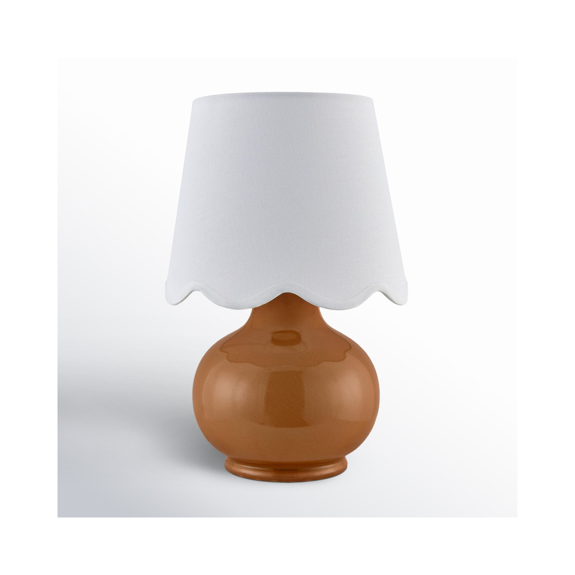 Momsen Scallop Shade Lamp, Brown, 13"" H x 8"" W x 8"" D, White Twill