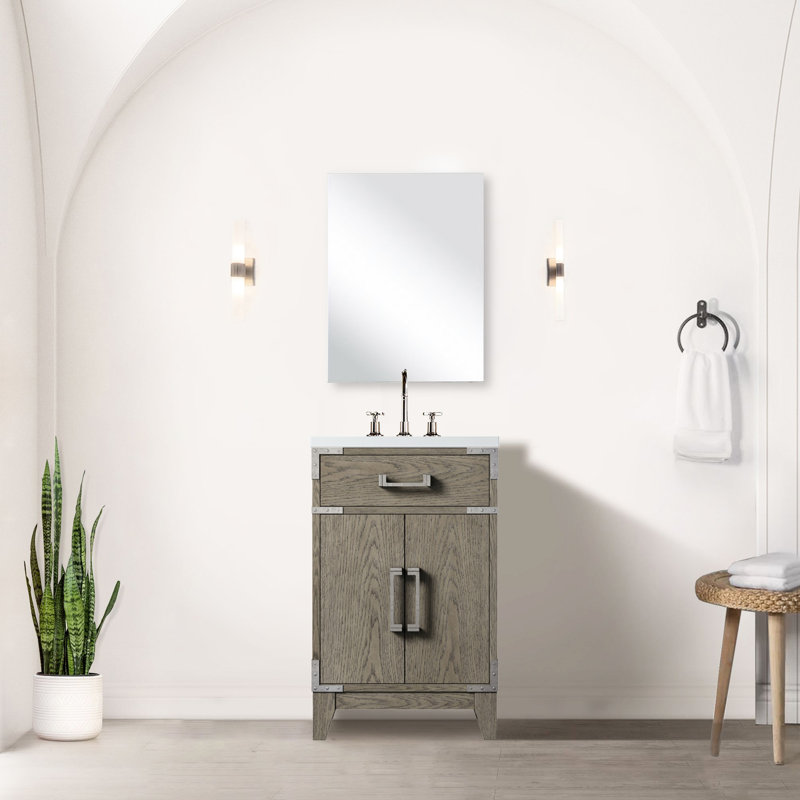 20 po L x P 18 po. Meuble-lavabo en chêne gris, comptoir en acrylique, robinet, meuble-lavabo à miroir 20 po x P 18 po, robinet inclus