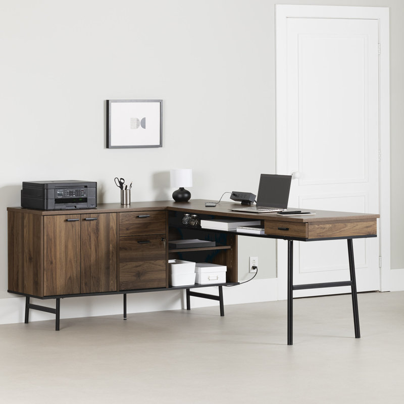 Edmon  L-Shaped Desk With Storage And Charging Outlet