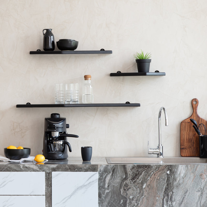 Glennon 3-Piece Solid Wood Floating Shelves, Black