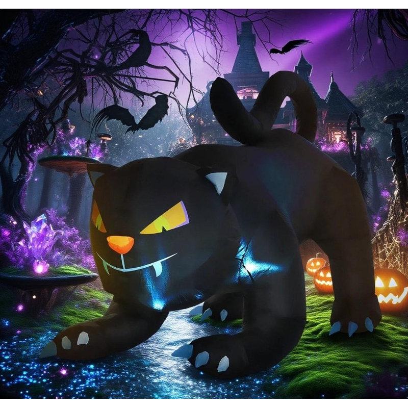 Chat gonflable noir d'Halloween - affichage extérieur de jardin à DEL, idéal pour le jardin / pelouse / fête