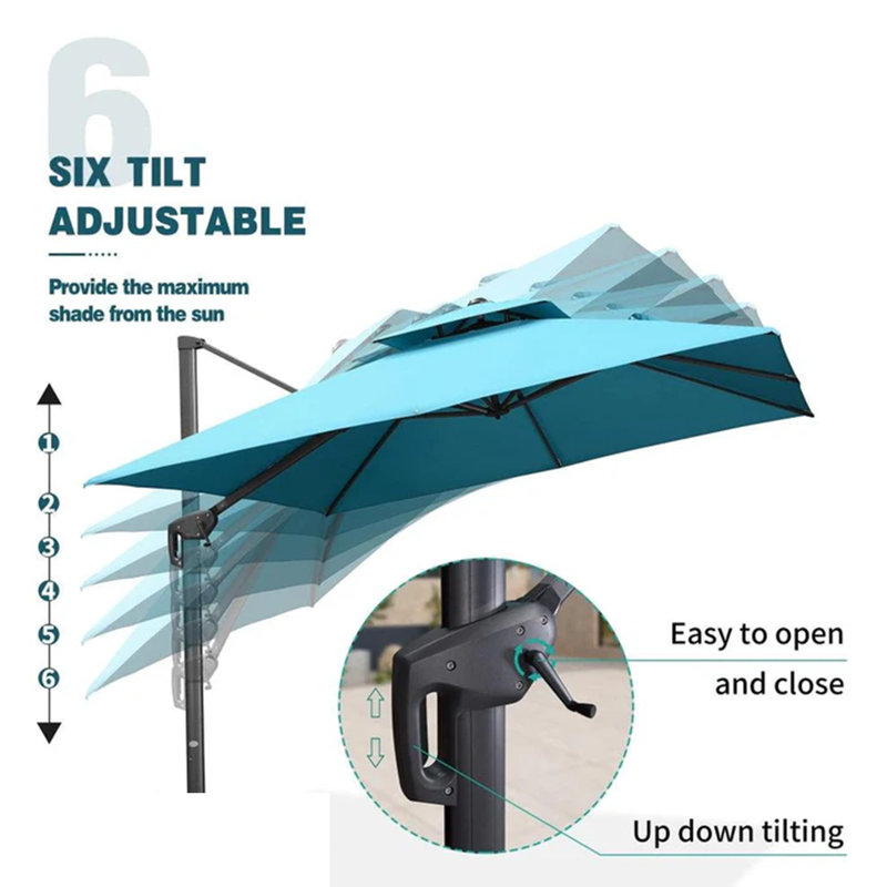 Parasol en porte-à-faux rectangulaire avec base en acier de 9 pi x 12 pi Reneka, Bleu