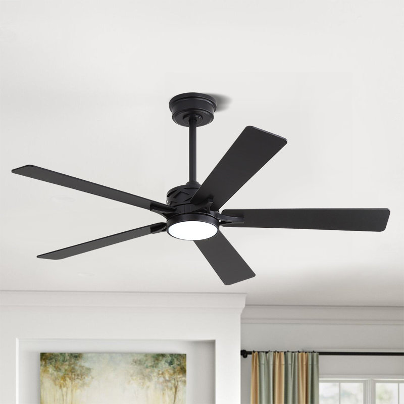 Portico 5 Blades Indoor Ceiling Fan with Light Kit and Remote, Black, Black, 52"