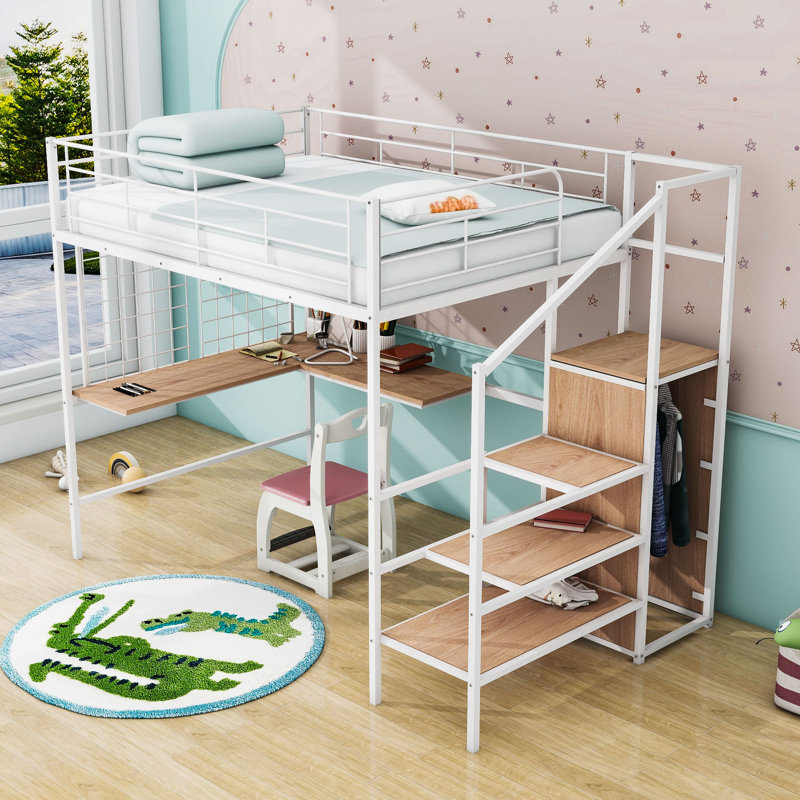 Aiofe Metal Loft Bed with Built-in-Desk by Mason & Marbles, Full, White