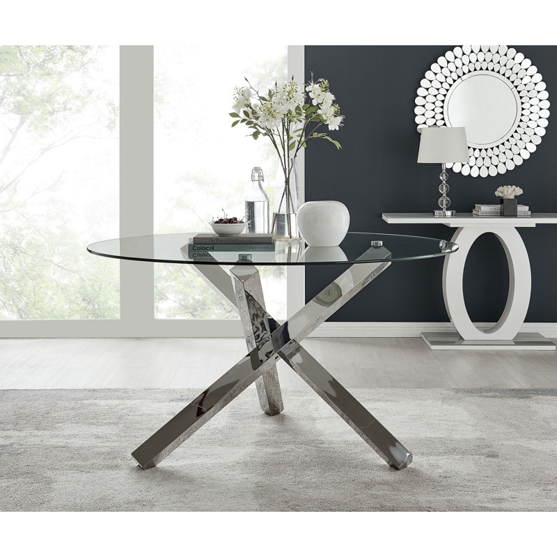 Vogo Modern Design Chrome and Glass Dining Table Set with 6 Modern Design Faux Leather Dining Chairs, White