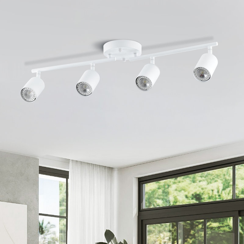 Luminaire sur rail 4 lumières avec têtes réglables et 4 ampoules incluses, Doré, Doré