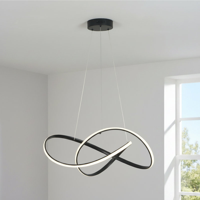 Luminaire suspendu moderne à DEL 23,6 pouces, lustre géométrique à intensité variable 3000K, noir mat, Noir mat