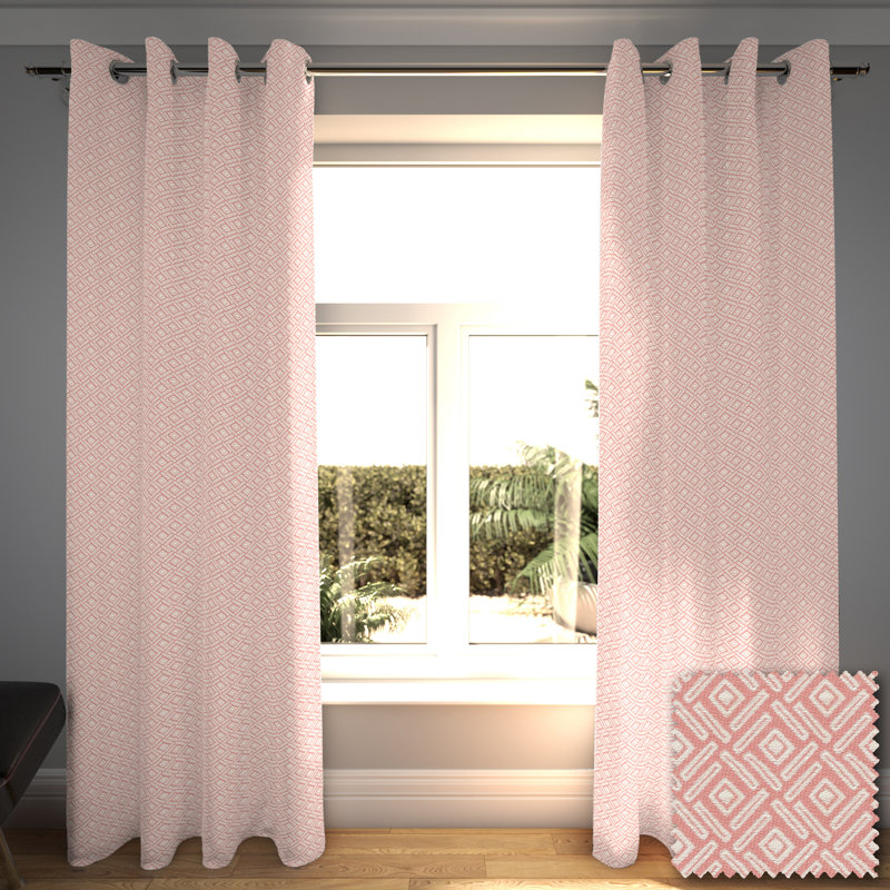 Honig Outdoor Cotton Blackout Curtain Pair, Pink/Grey, 167 W x 182 D cm