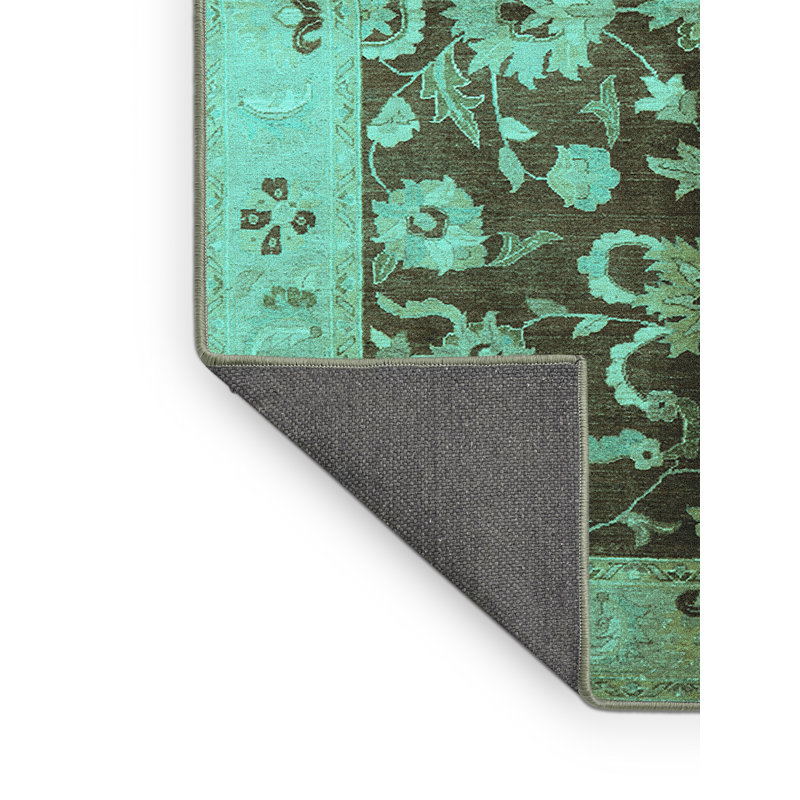 Tapis oriental bleu en laine / polyester tissé à la machine Danil, Rectangle 6 pi x 9 pi