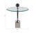 Rejanae Modern Accent Side Table with Glass Top, Labradorite Stone Accent, and Sculptural Base - Narrow Living Room End Table for Bedroom or Entryway - Contemporary Round Design - 23", Silver-1202243762
