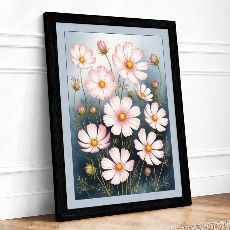 Cosmos in Bloom Botanical - Framed Print, Black, A4 - 29.7 x 21.0 cm