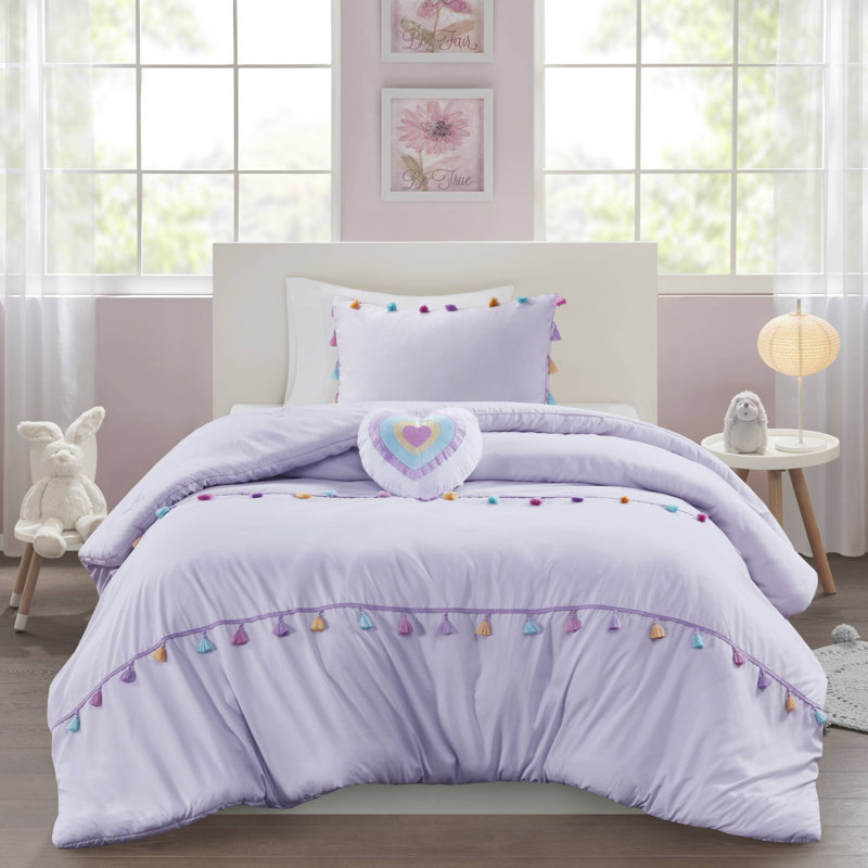Ensemble d'édredon Tassel avec coussin décoratif en forme de cœur, Édredon pour lit simple + 2 pièces supplémentai, 3