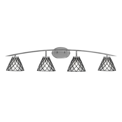 Kurve 4 Light Bath Bar With 7" Diamond Ice Art Glass