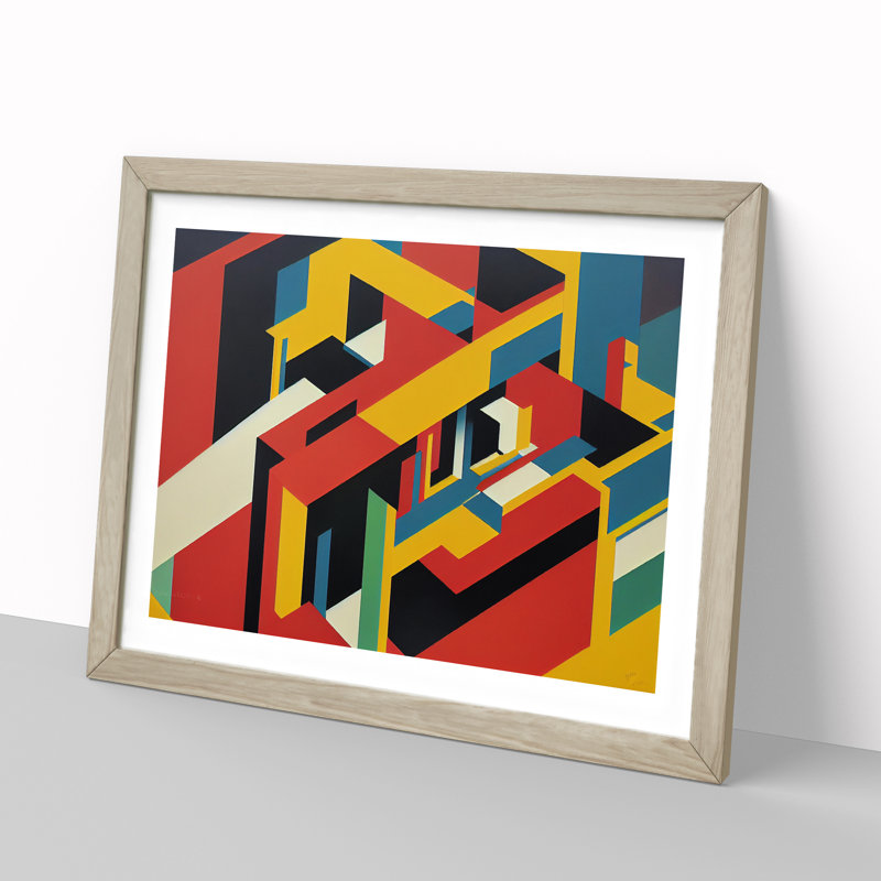 Abstract Bauhaus Vol.1 1 Piece Single Picture Frame Wall Art, 46cm H x 64cm W x 2cm D, Oak