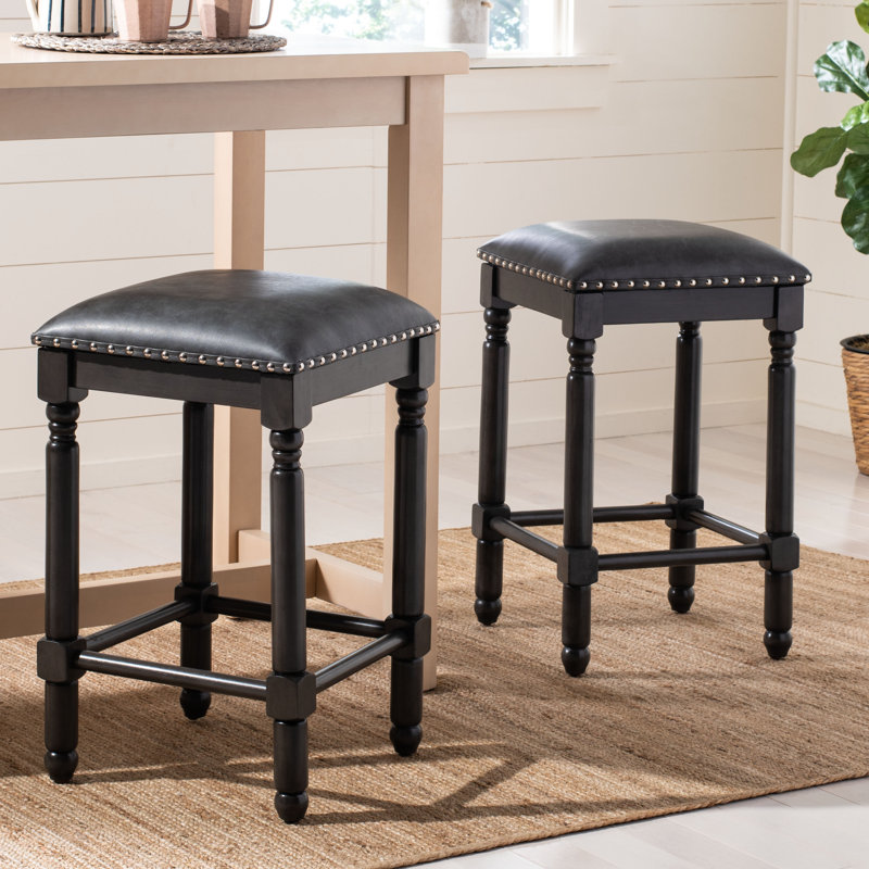 Hertzog Upholstered Counter Stool, PU Leather, Gray