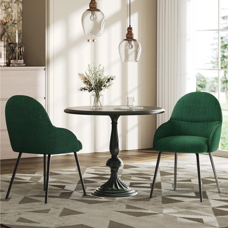 Antin Modern Upholstered Dining Chair with Armrest, Green Linen