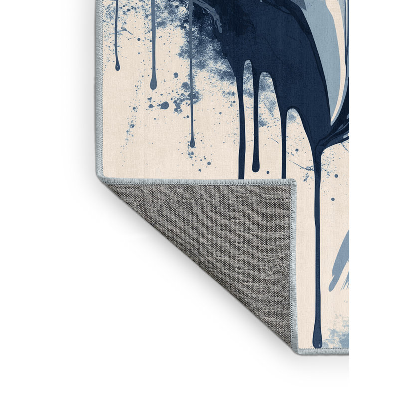 Tapis éclectique beige lavable à la machine Roslindale - Reliure bleu ciel, 8 x 10