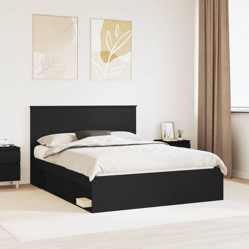 Solid Wood Bed, Black, Kingsize (5')