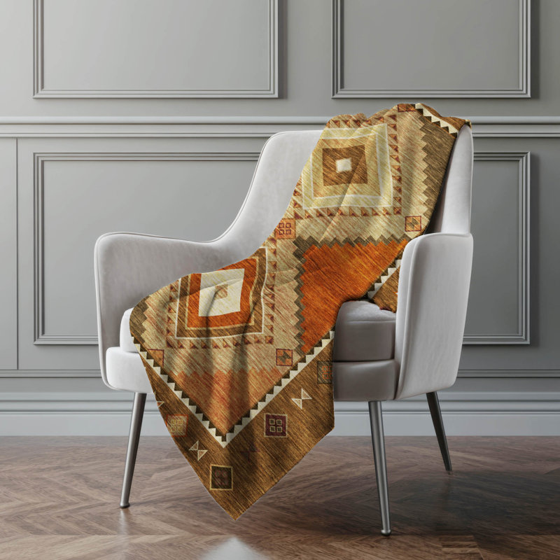 Addison Machine Washable Sherpa Aztec Throw Blanket, Brown