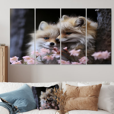 Springtime Fox S Gaze I - Fox 4 Piece Wall Art Canvas