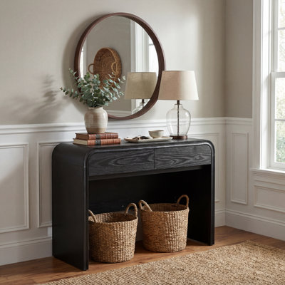 Curved Edge 47.24" Width MDF Console Table With 2 Drawers Storage Entryway Table