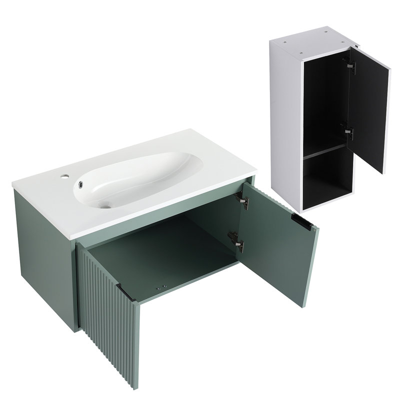 36" Floating Bathroom Vanity With Drop-Shaped Resin Sink And Side Cabinet & Soft Close Doors, 00212WHK-05836GGE Combination Cabinet(KD-Packing)
