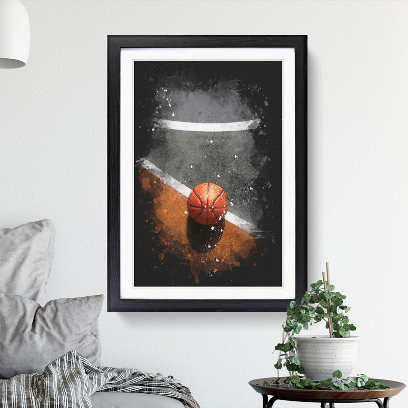 Basketball Court Paint Splash - Picture Frame Graphic Art, 90cm H x 65cm W x 2cm D, Black