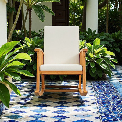 Chaise berçante d'extérieur en bois d'acacia avec coussin en mousse, 1 pièce