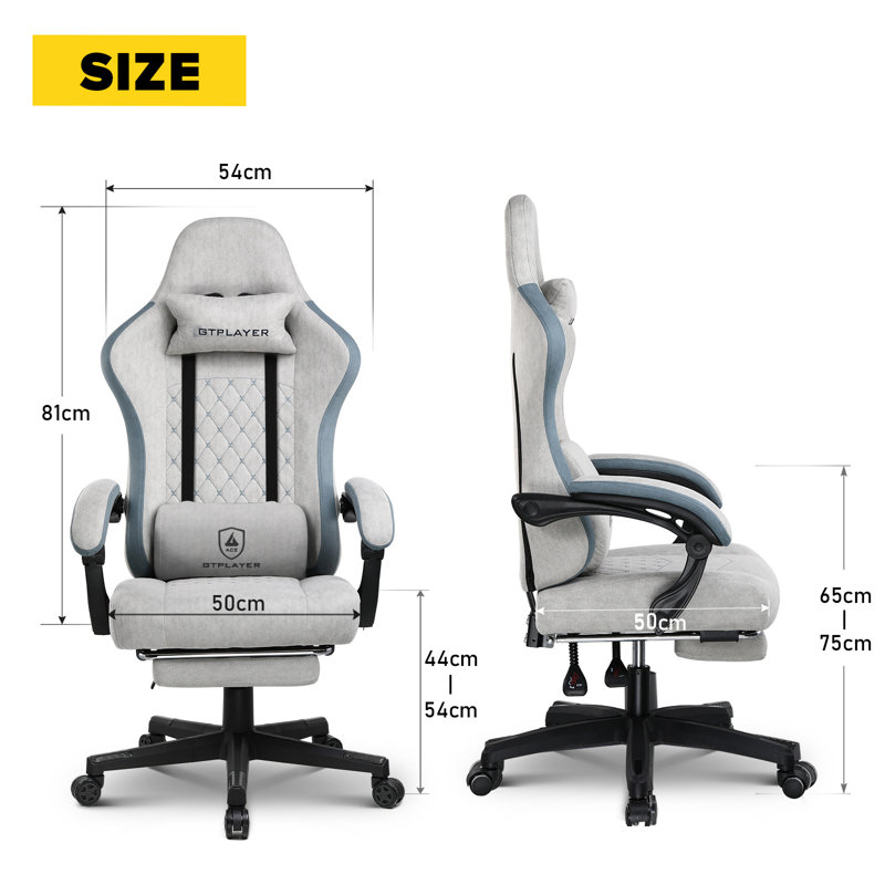 LUCKRACER GAMING CHAIR Adjustable Reclining Ergonomic Swiveling PC & Racing Game Chair with Footrest, Grey