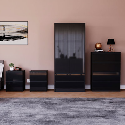 Taniesha 4 Piece Bedroom Set (2 Drawer Bedside Chest X2, 3 Drawer Chest, 2 Door 2 Drawer Wardrobe), (100% FSC)