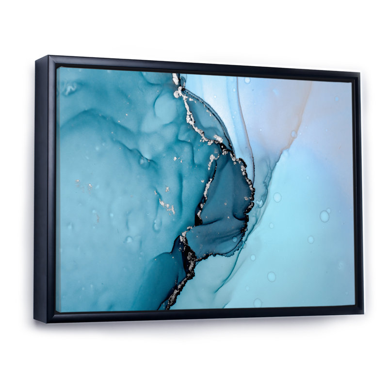 Turquoise liquide Art Universe - peinture sur toile, H 24 po x l 32 po, Toile à cadre flottant noir