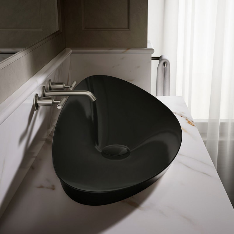 Veil® Trough Fireclay Specialty Vessel Bathroom Sink, Black Black™