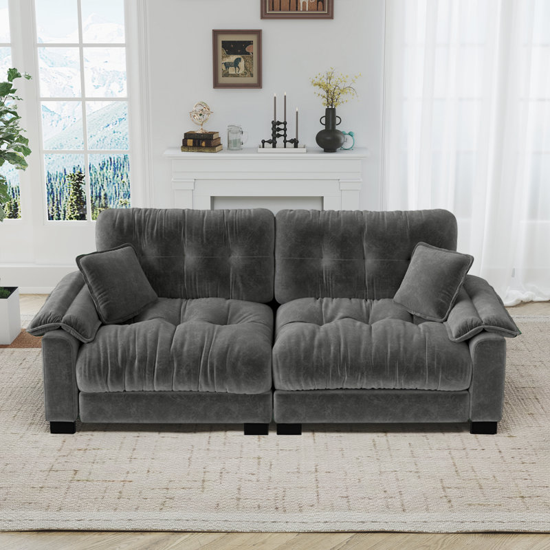 Canapé moderne plissé en chenille 3 places, Gris