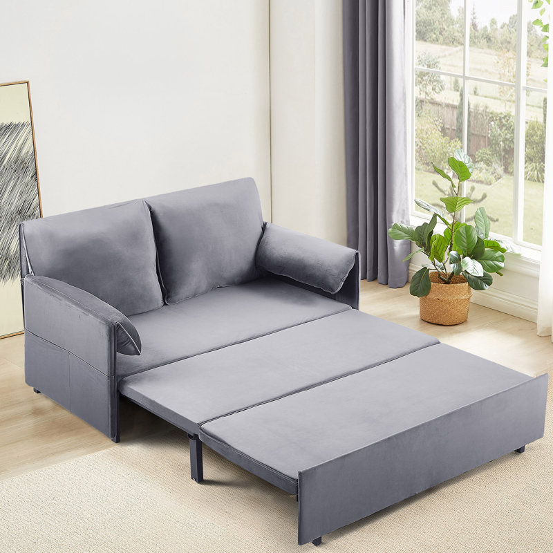 63 Inch Bed Variable Sofa Bed With Double Armrest, Gray