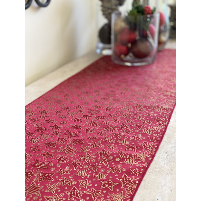 Oretha Geometric Christmas Table Runner, 120" L x 12" W, Red