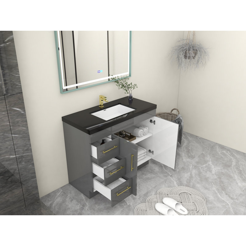 Ensemble de meuble-lavabo simple 42 po Camoya, Or mat, Gris à haute brillance