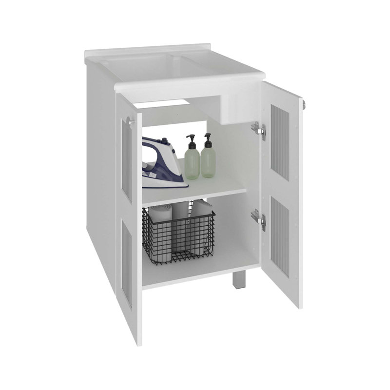 Meuble-lavabo compact avec portes en verre givré et lavabo en résine