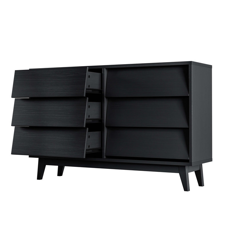 Commode double à six tiroirs de style rétro et biseauté, idéale pour organiser et rehausser la décoration intérieure