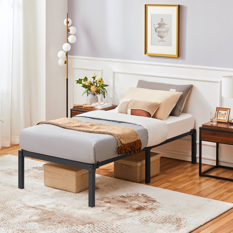 41.5cm Height Black Metal Bed Frame With Non-slip Design ,Steel Slat Support, Single (3')