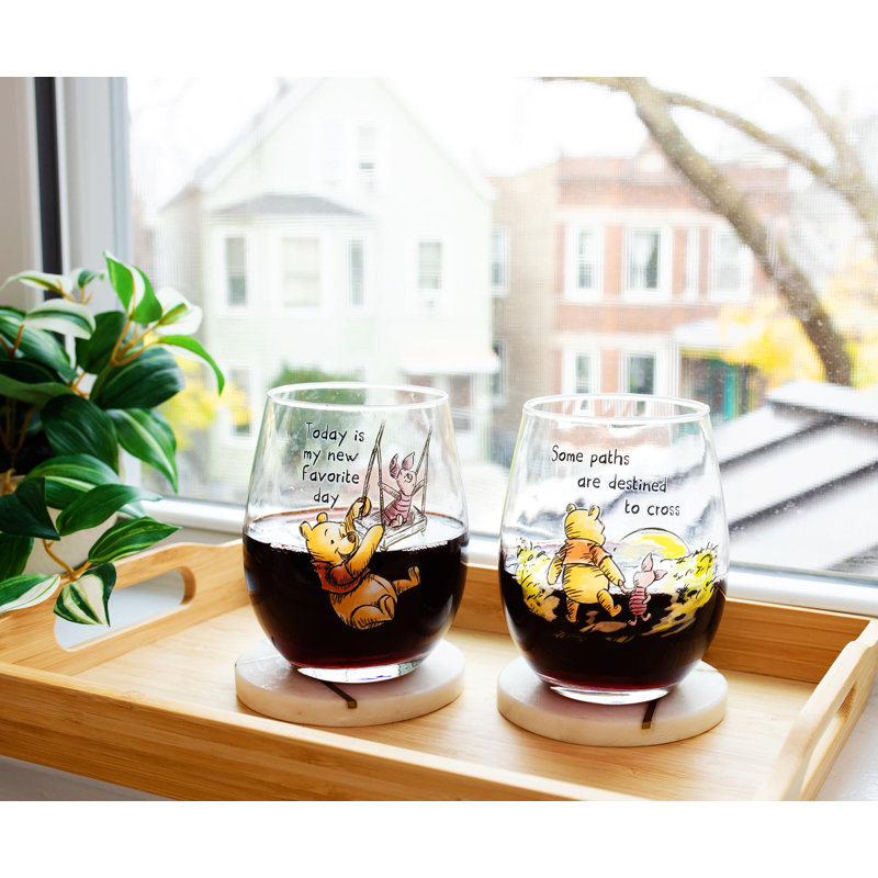 Disney Winnie The Pooh Quotes Teardrop Stemless Wine Glass Set