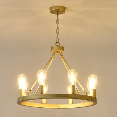 Lustre en forme de roue de chariot à 8 lumières, base E26, hauteur réglable, sans ampoules incluses