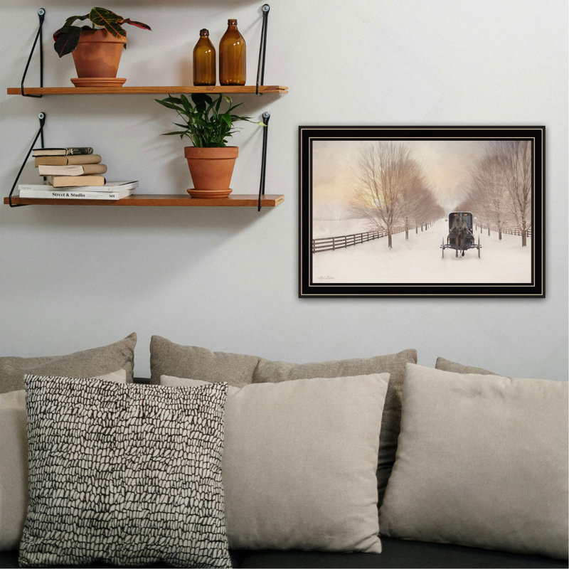 Snowy Amish Lane, art mural encadré pour le salon, impression d'art mural pour la chambre à coucher, Noir