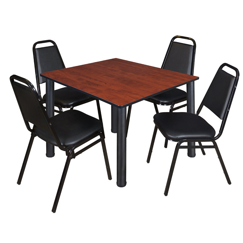 Plateau de table Kee Square, 4 chaises empilables, H 29 po x l 48 po x P 48 po, Noir, Cerisier