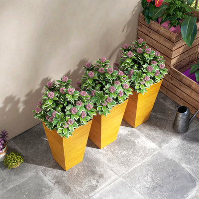 Ensemble de 3 jardinières de 28 po de hauteur, ensemble de 3 grandes jardinières effilées avec trous de drainage et bouchon, pots à fleurs en plastique artificiel pour l'extérieur, l'intérieur, le jardin, le patio, le brun clair