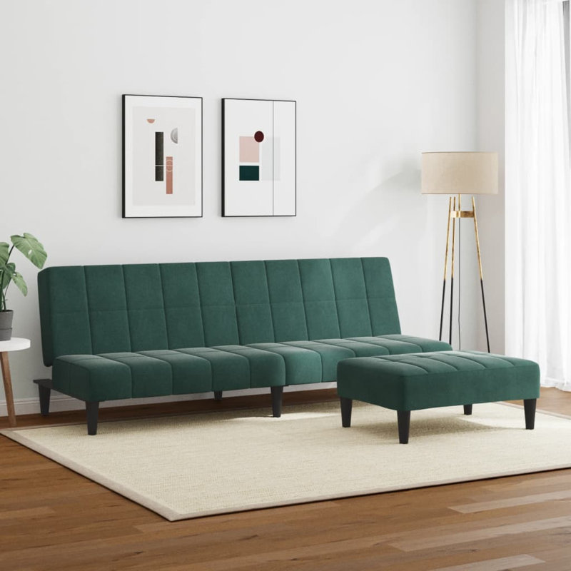  Canapé-lit en velours vert foncé, bois, mousse, plastique 2 places pliable, Vert foncé