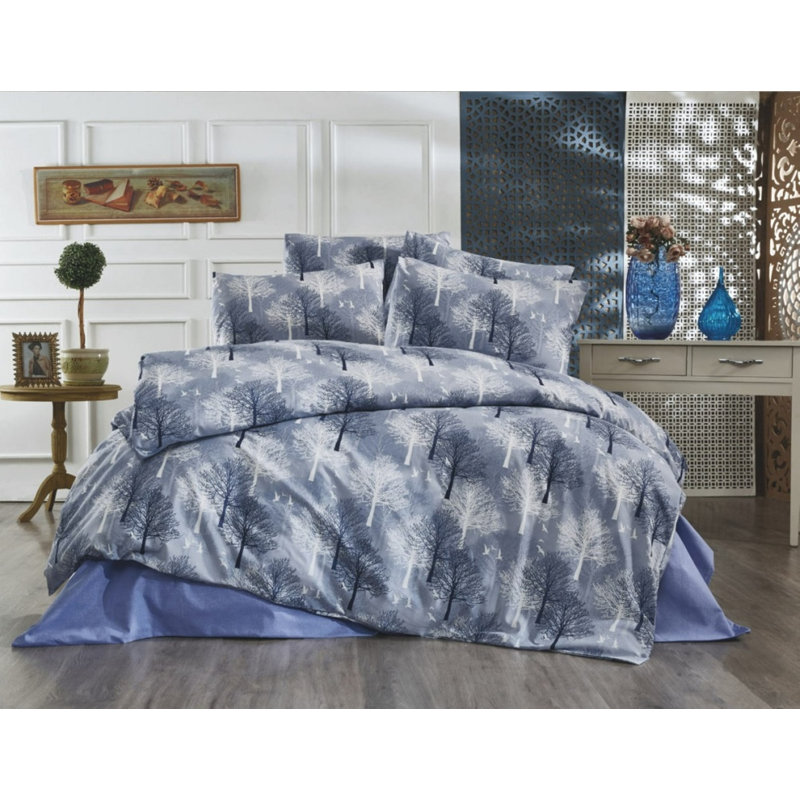 Floral Duvet Cover Set with Pillowcases, 220 x 240 cm - 2 Pillowcases (65 x 65 cm), Blue